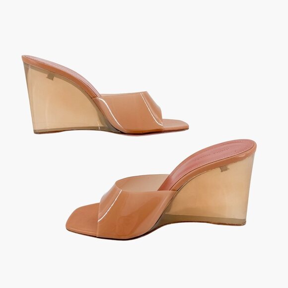 Amina Muaddi Lupita Glass Mule Wedge Size 40.5 US 10.5 Beige Tan PVC Slide Heels - Picture 11 of 15